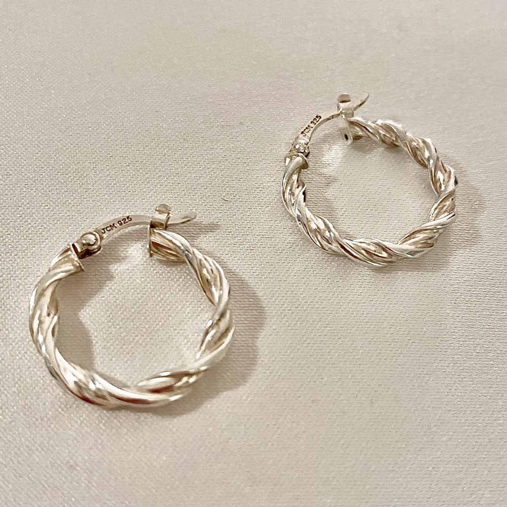 Sterling silver hoop earrings, excellent condition.